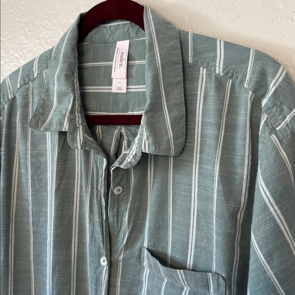 Auden Striped Women’s Cotton Blend Pajama Top Sleep Shirt L - Picture 2 of 8